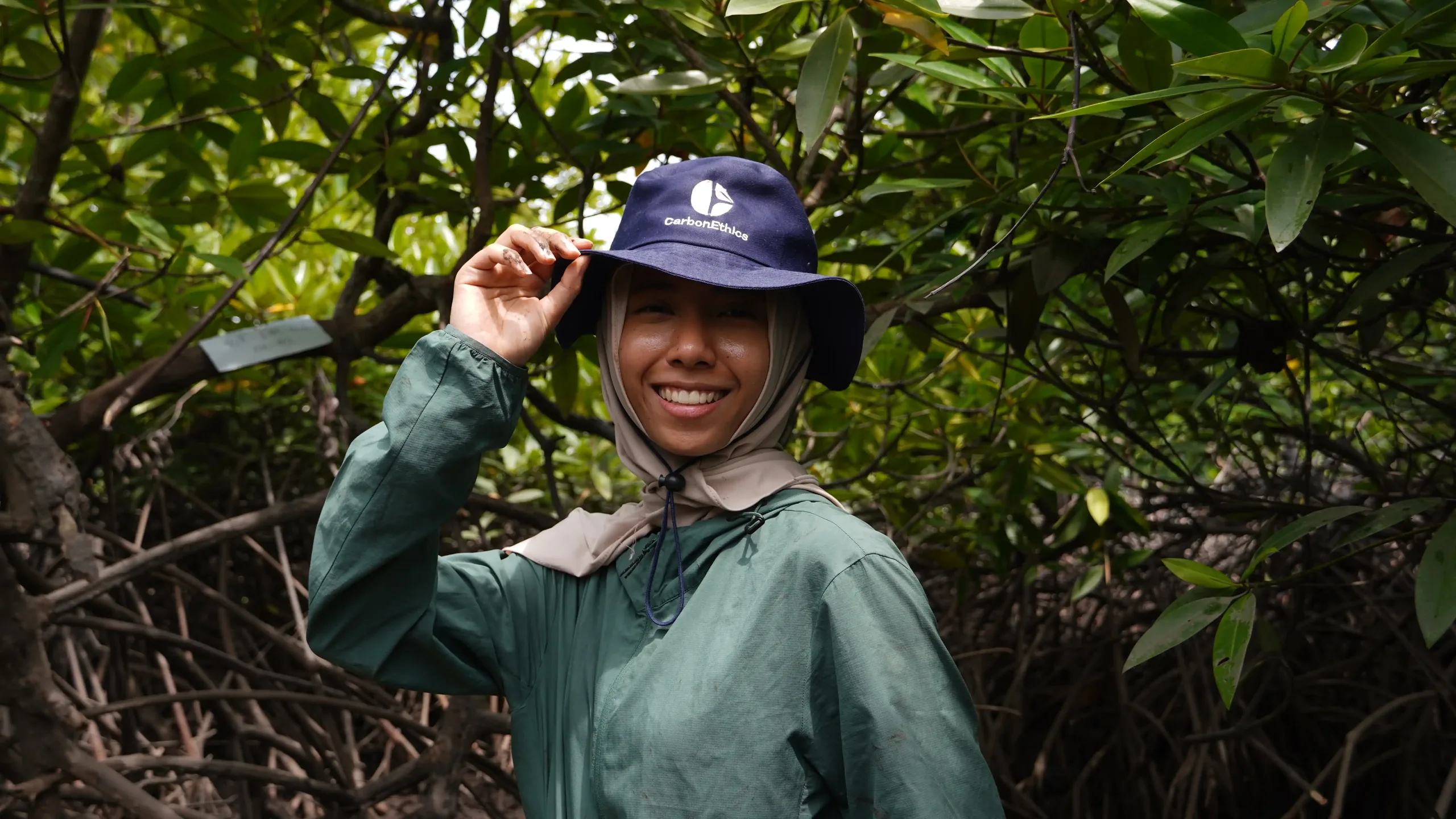 CarbonEthics team collaborating in mangrove field